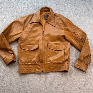 Vintage Manor House Tan Faux Leather Bomber Jacket Womens Medium 70s Retro 6183